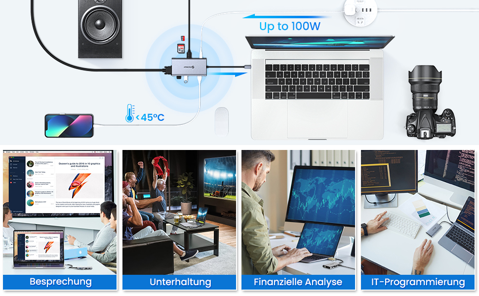 Док-станція USB C з підтримкою 3 моніторів, хаб з Ethernet, HDMI, VGA, PD3.0, SD/TF кардридер та 4 USB порти, сумісна з MacBook та Windows (UCN3270)