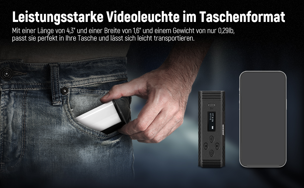 NEEWER LED відеоліхтар з магнітним кріпленням та штативом, RGB, 2500-8500K, 2500mAh, TL96RGB