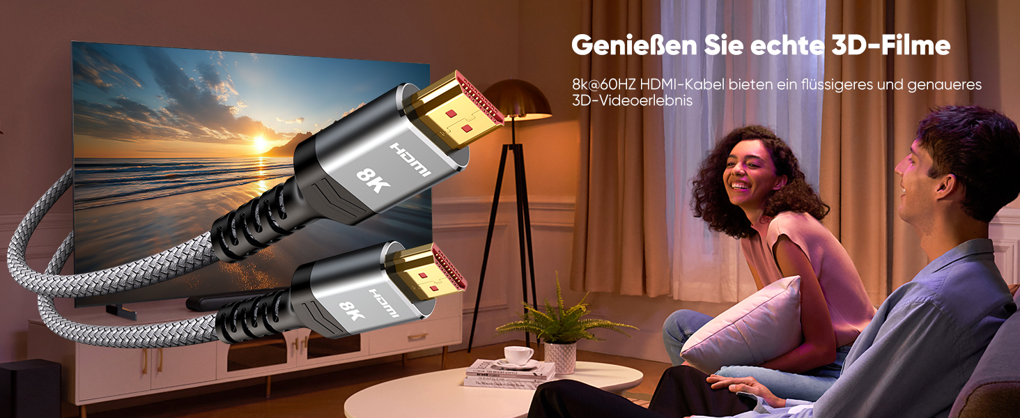 HDMI 2.1 кабель SNOWKIDS 2 метри: 8K@60Hz, 4K@120Hz, 48Gbps, HDR, eARC, HDCP 2.3, сумісний з PS5/PS4/PS3, HDTV, монітор
