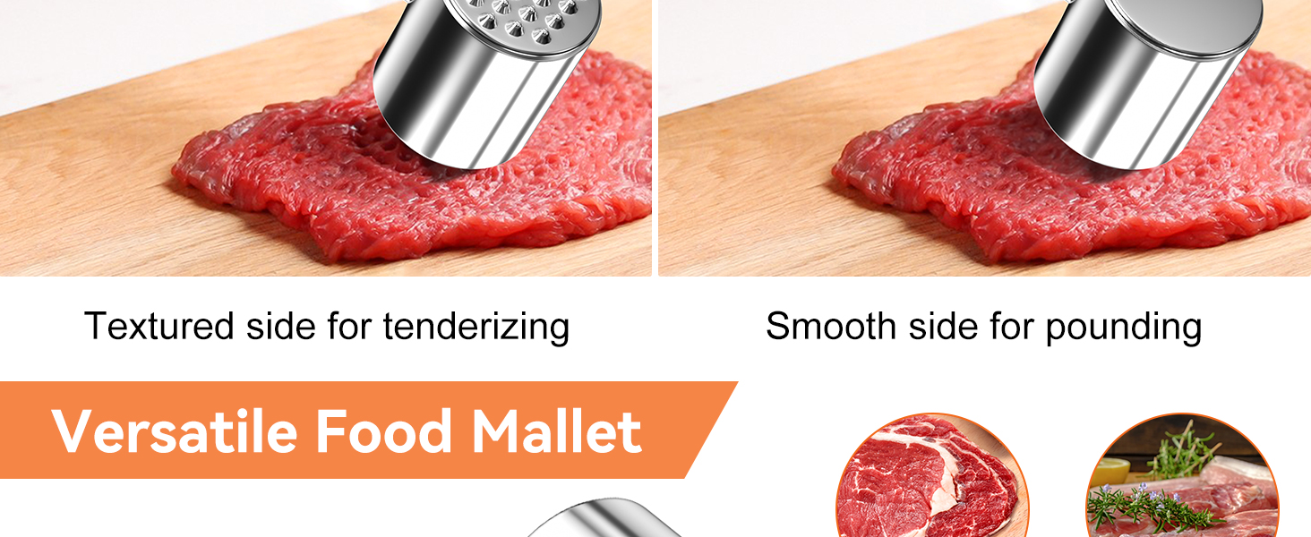 Кліпер для м'яса HOOMIL, двосторонній антипригарний, молоток для відбивання м'яса з неслизькою ручкою, для шніцелів та стейків, срібний (круглий, гладкий срібний)
