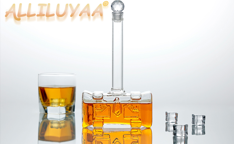 Whiskey Decanter, Handmade Thor's Hammer Decanter, Transparent Creative Whisky Carafe Drink Dispenser For Wine, Brandy, Bourbon, Scotch And Schnapps 400ml
