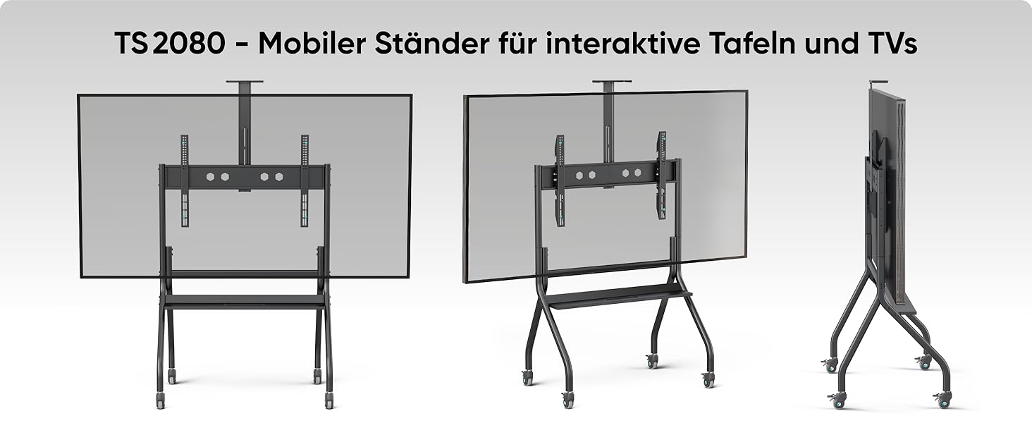 ONKRON Mobile TV Stand for 70-110 inch TVs - Adjustable Height, Rolling Base, VESA 1000x800, Black - TS2081-B / TS2080