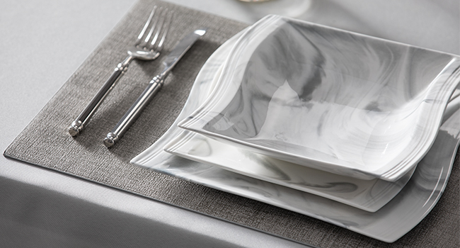 MALACASA Flora 30-Piece Marble Porcelain Dinnerware Set - Grey