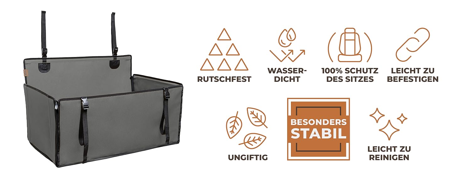 Автокрісло для собак Wuglo Extra Stabiler – безпечне та водонепроникне автокрісло для великих собак до 26 кг (сірий)