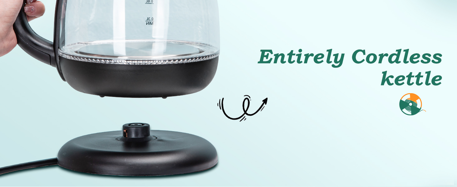 Електричний чайник Aigostar Elfin 1 л, 2200W, з LED-підсвічуванням, з боросилікатного скла, міні-чайник для дому, офісу, гуртожитку, BPA Free, чорний