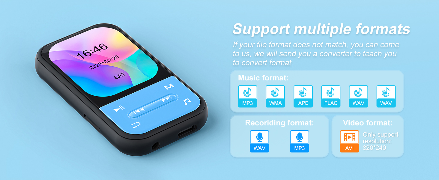 MP3-плеєр ZAQE 80GB Bluetooth WiFi Android Spotify MP4 для дітей (Blue)