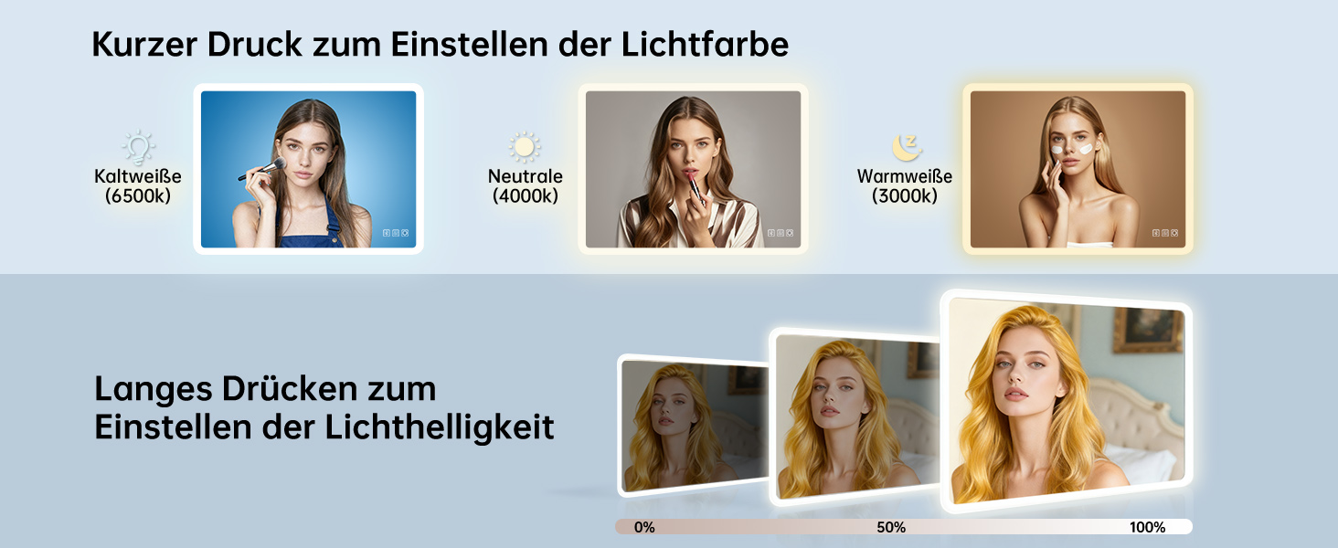 Дзеркало для ванної кімнати LISA LED 70x50 см з підсвічуванням, сенсорне регулювання, антизапар, 3 кольори світла, для ванної, туалету, коридору