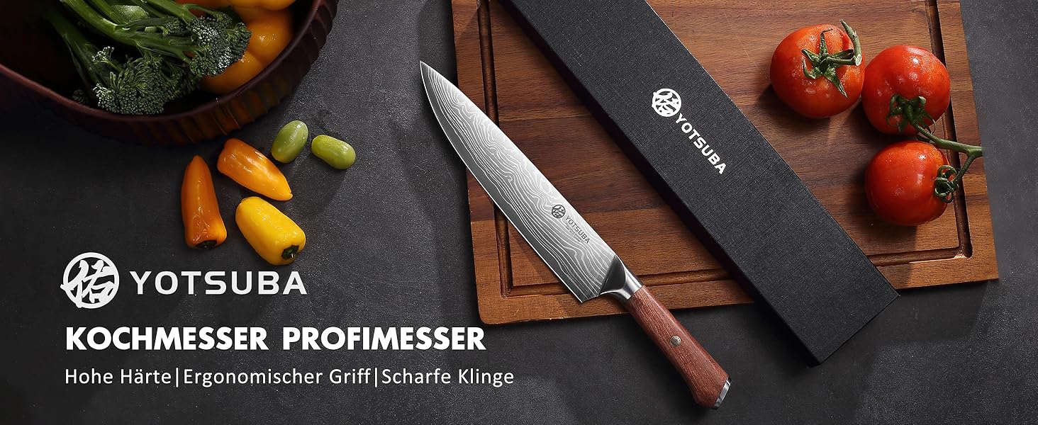Японський кухонний ніж YOTSUBA 22 см, професійний шеф-ніж з нержавіючої сталі з вуглецевої сталі, ергономічна ручка з паккавуда
