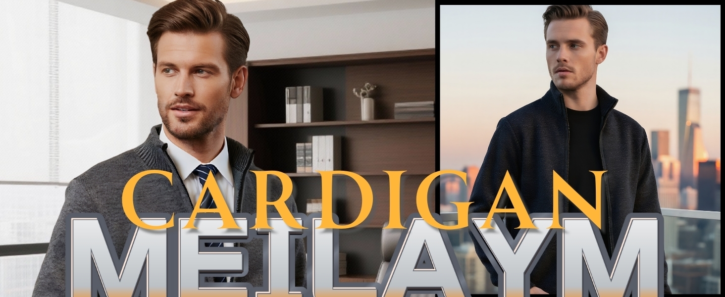 Чоловіча в'язана кофта з коміром-стійкою та блискавкою, тепла з м'яким флісовим підкладкою, світшот-кардиган з довгими рукавами, блакитний, осінь/зима