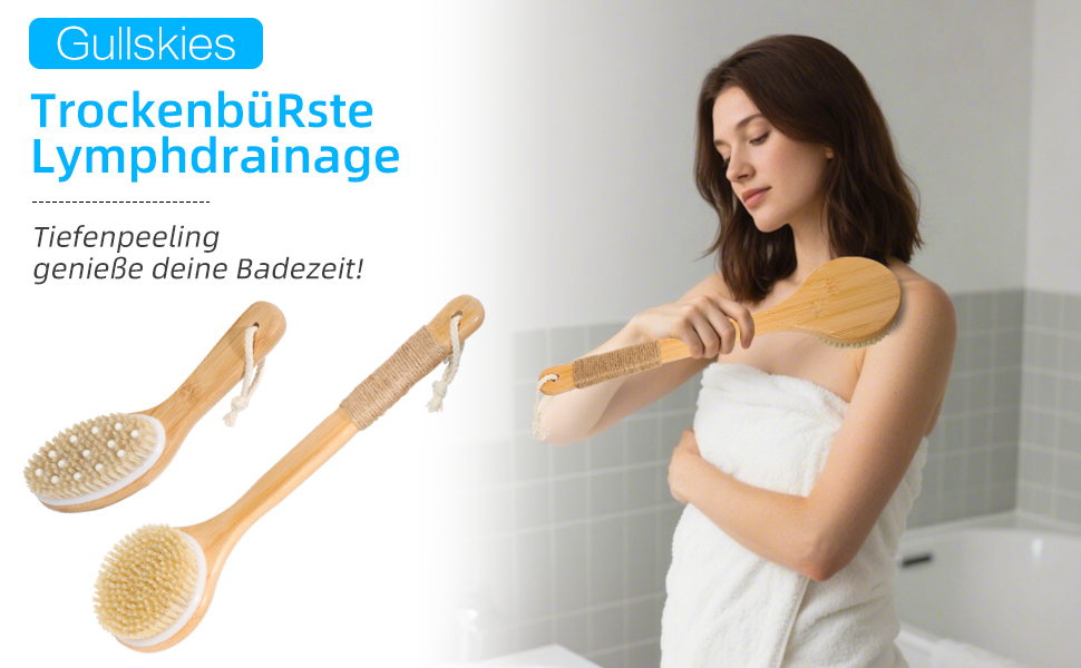 Набір з 2 шт. щітки для сухого масажу тіла, щітка для спини та душу з довгою ручкою, щітка для лімфодренажу, натуральна щетина для пілінгу та лімфодренажу, масажна щітка для тіла