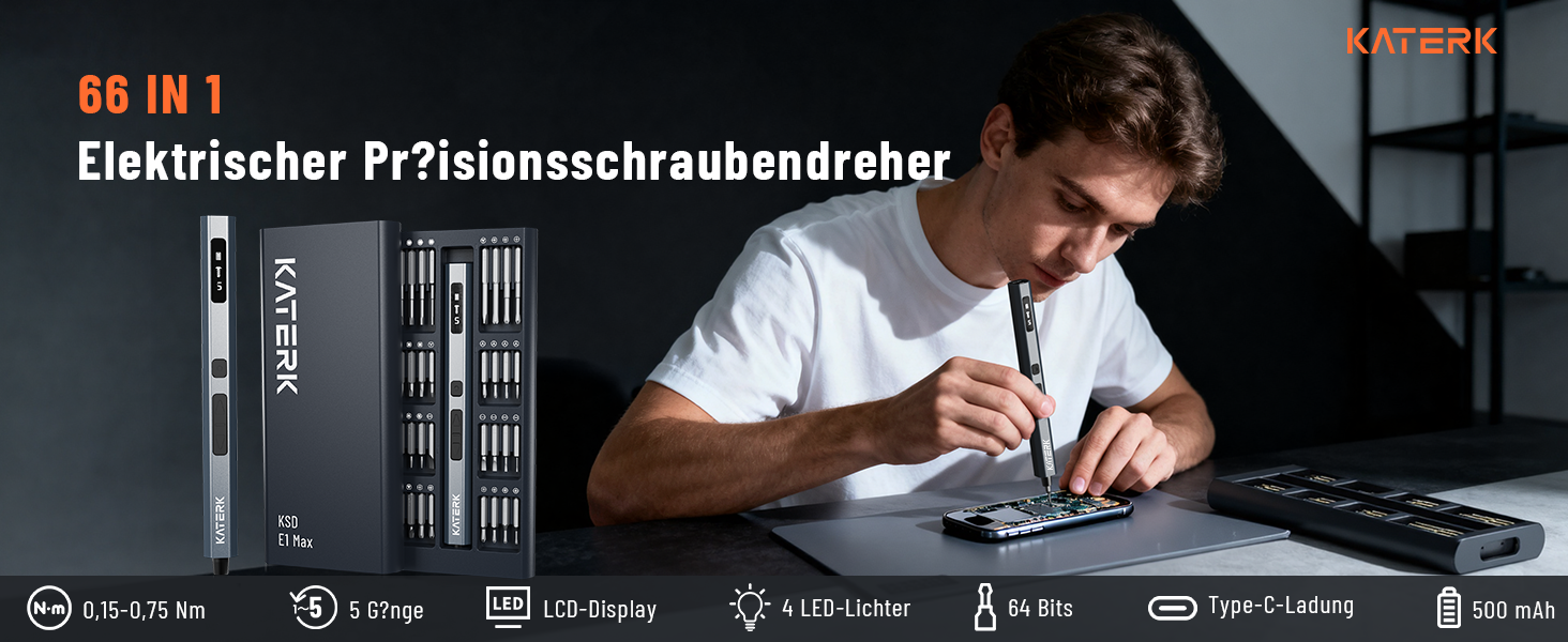 Набір прецизійних викруток KATERK 64 шт. з LED-підсвічуванням та магнітною основою для ремонту електроніки, телефонів, камер та годинників