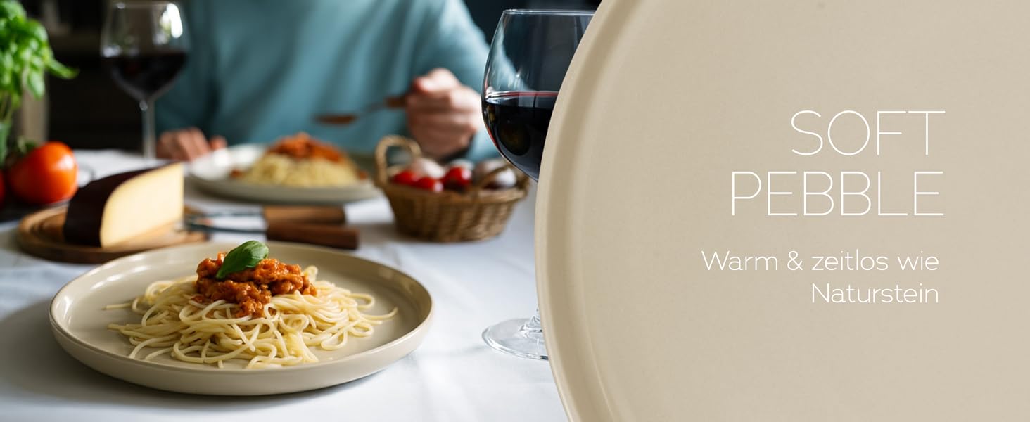 Набір посуду Feinsteinzeug на 6 осіб (18 предметів) — міцний та стійкий до подряпин, бежевий глянцевий | Тарілки, тарілки для десерту та миски | Magnetiks Soft Pebble | 18 предметів