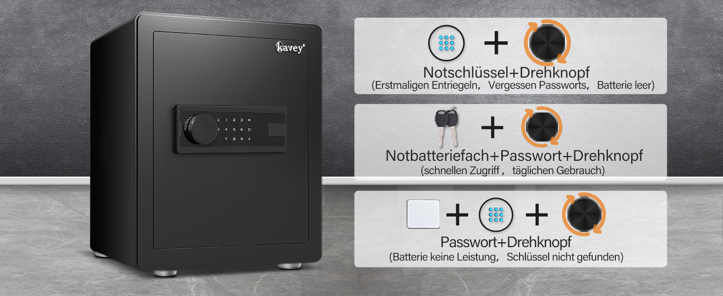 Сейф Kavey Safe Tresor 50L з цифровим замком, подвійним сигналом тривоги та LED-підсвіткою