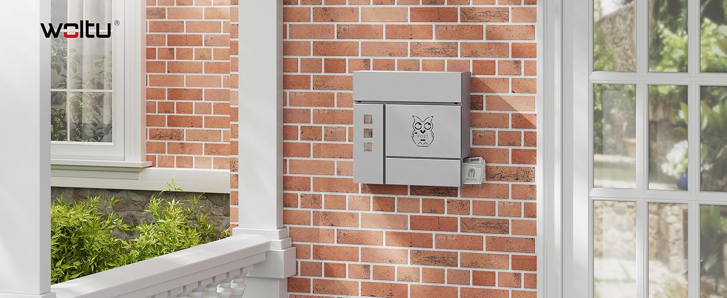 Поштовий ящик WOLTU XXL з газетницею, оглядовим вікном, замком (2 ключі), захистом від реклами, антрацит (сірий+чорний) 10,5x37x37 см