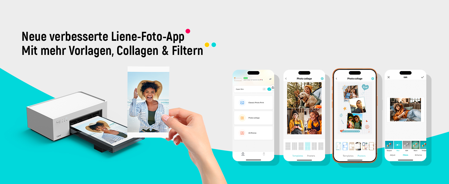 Портативний фотодрук для смартфонів Liene (10x15 см) + 2 пачки фотопаперу (20+80 аркушів), WiFi, сублімація, для iPhone/Android/PC, білий