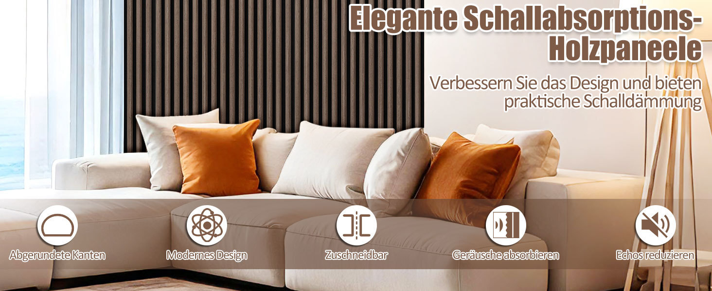 Акустичні панелі з дерева та фетру для стін 120x60 см, шумопоглинаюча обробка інтер'єру, чорний горіх (комплект 4 шт, 2.88 м²)