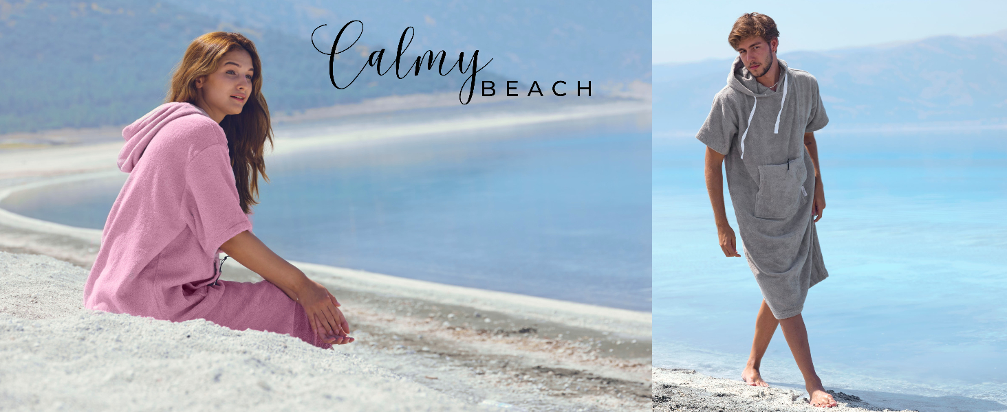 Пляжний пончо CalmyBEACH з капюшоном для жінок і чоловіків, 100% бавовна, з кишенею на блискавці – махровий халат для пляжу та серфінгу