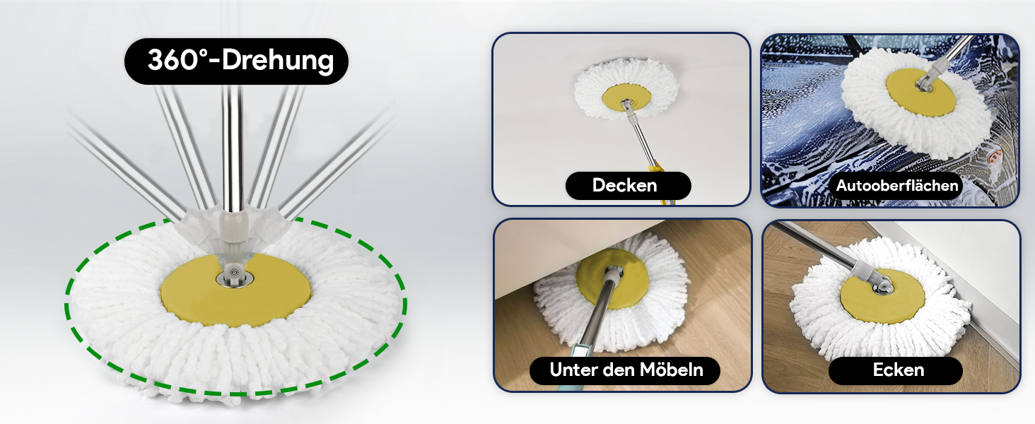 Набір для миття підлоги ARSUK з відром та функцією віджиму – 4 змінні насадки | 360° обертання | Підходить для паркету, плитки та ламінату