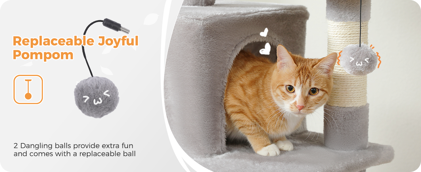 PAWZ Road Дряпка для котів велика, стабільна, 184 см, з гамаком, 7 стовпчиків для дряпання, велика полиця, кошик, для великих котів, сірий (M)