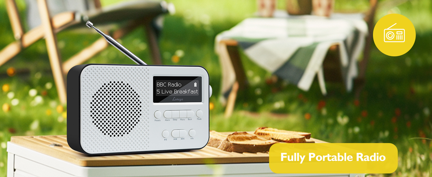 Портативний цифровий радіоприймач LEMEGA PR2-Max DAB+/FM з Bluetooth 5.3, живлення від батарейок AA, чорний