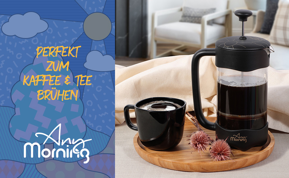 French Press Any Morning: кавоварка френч-прес з нержавіючої сталі та скла, 600/350 мл