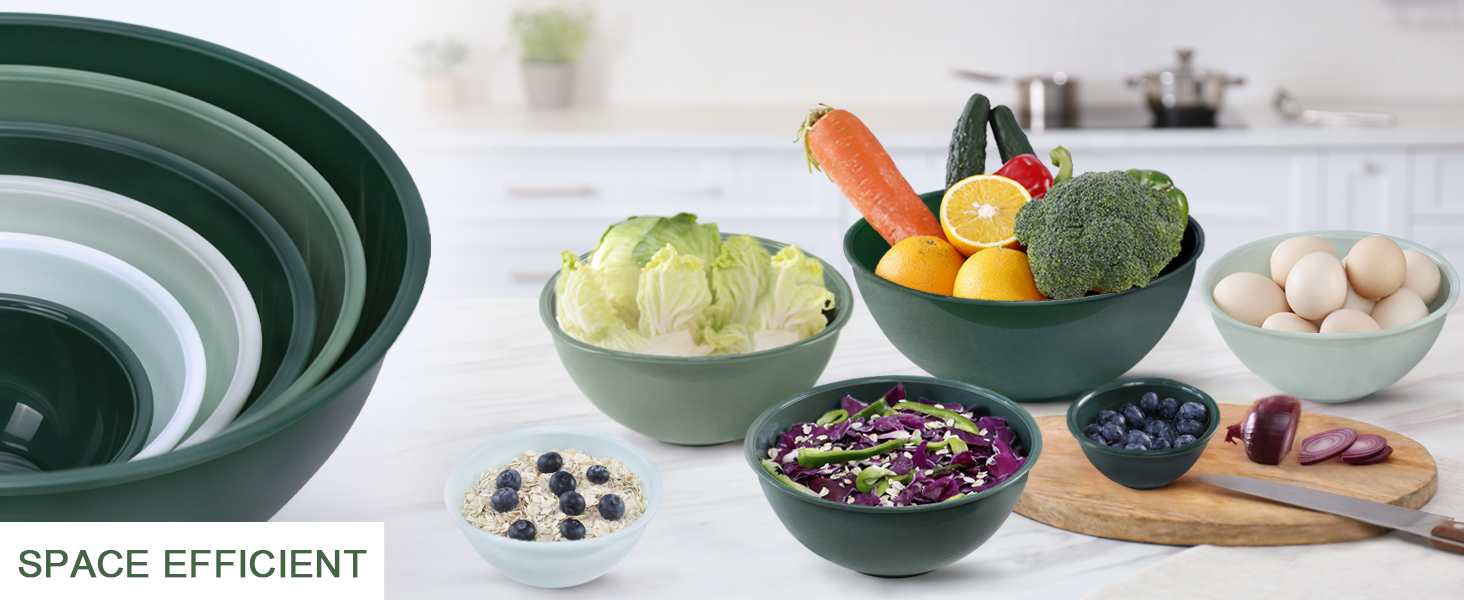 Набір міксерських чаш BoxedHome (12 шт.) з кришками, зелений. Зручні, багаторазові, неслизькі миски для салатів та змішування, з кришками, з пластику. Ідеально для кухні.
