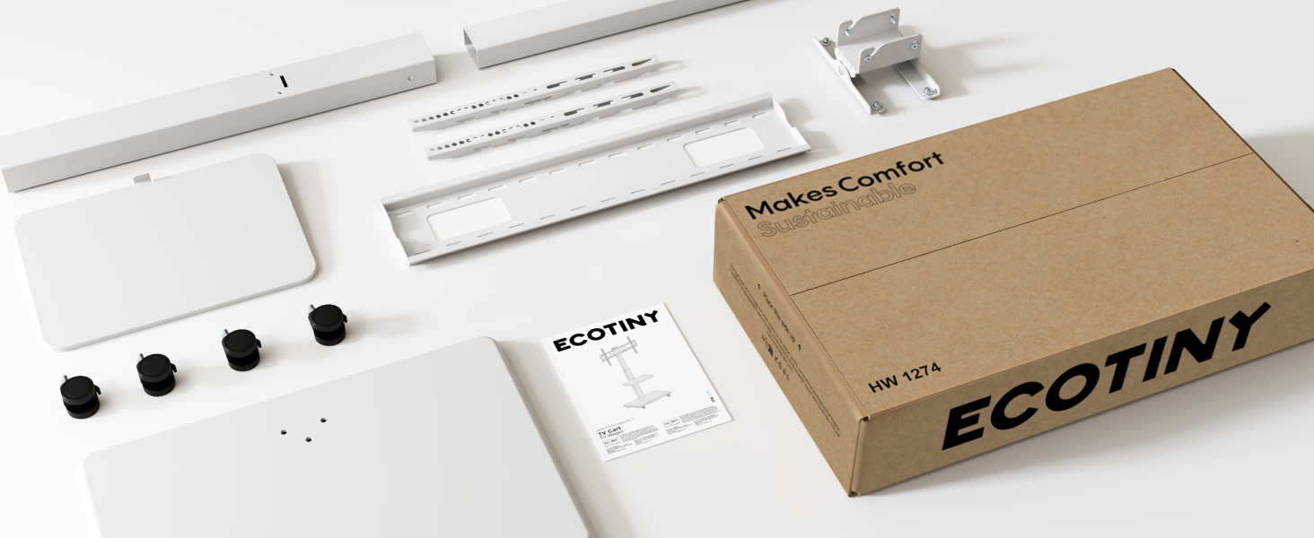 Підставка для телевізора ECOTINY на коліщатках, 37-75 дюймів, до 50 кг, поворотна, з регулюванням висоти та полицею, VESA 600x400 мм, білий