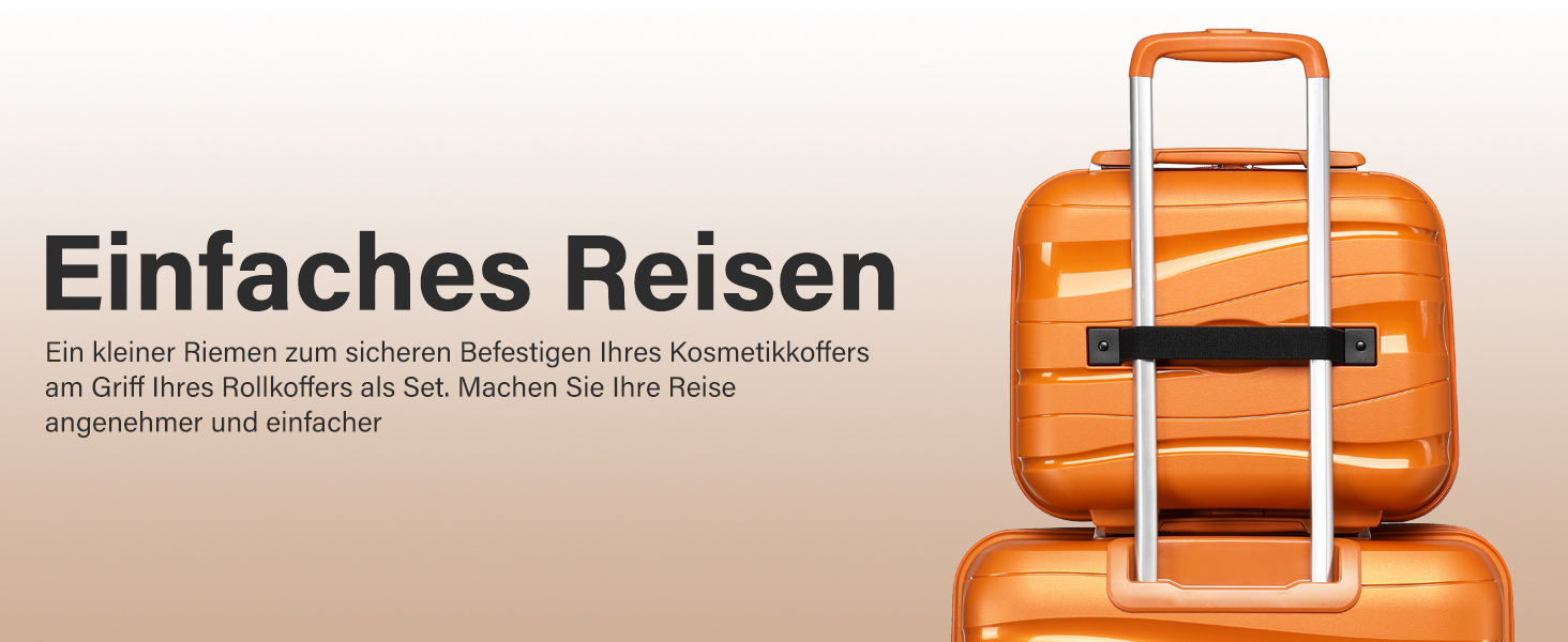 Набір валіз KONO 2 шт: велика валіза-тролі 55 см + косметичка з поліпропілену, 4 колеса, TSA-замок (Оранжевий)