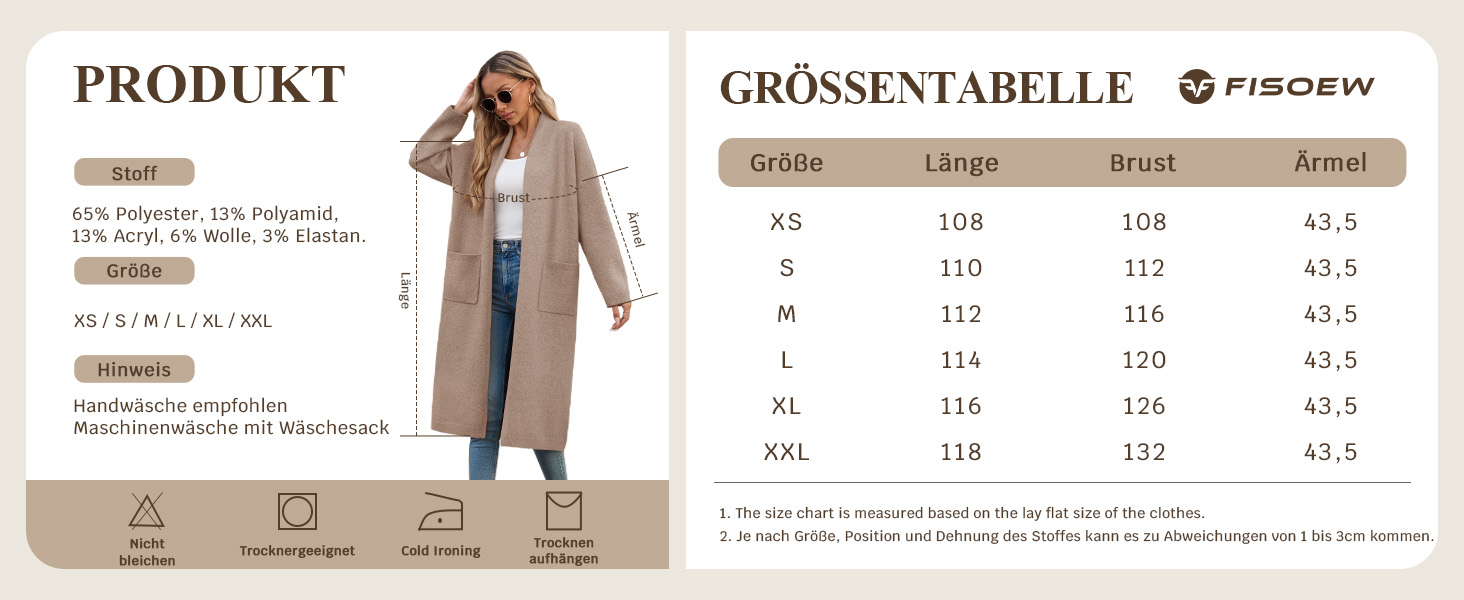 Жіночий кардиган Fisoew: довгий, оверсайз, з довгим рукавом та кишенями. Бежевий, XXL