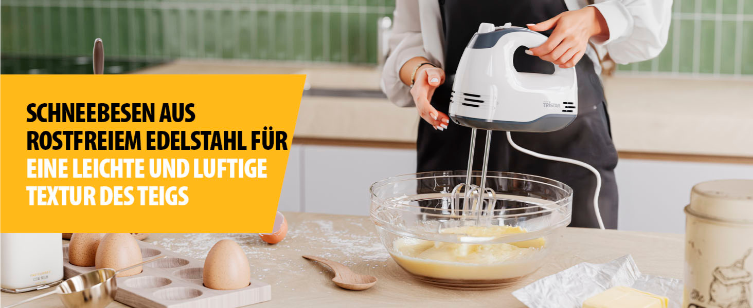 Міксер ручний Tristar MX-4203: 5 швидкостей, 200W, нержавіюча сталь, ергономічний дизайн