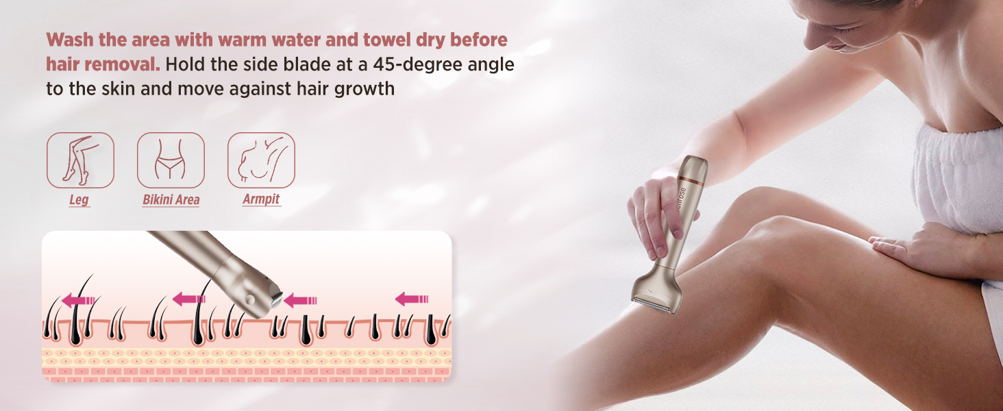 Електричний жіночий епілятор для тіла: безболісний пристрій для бікіні, обличчя, ніг, під пахвами – портативний для подорожей (рожеве золото)