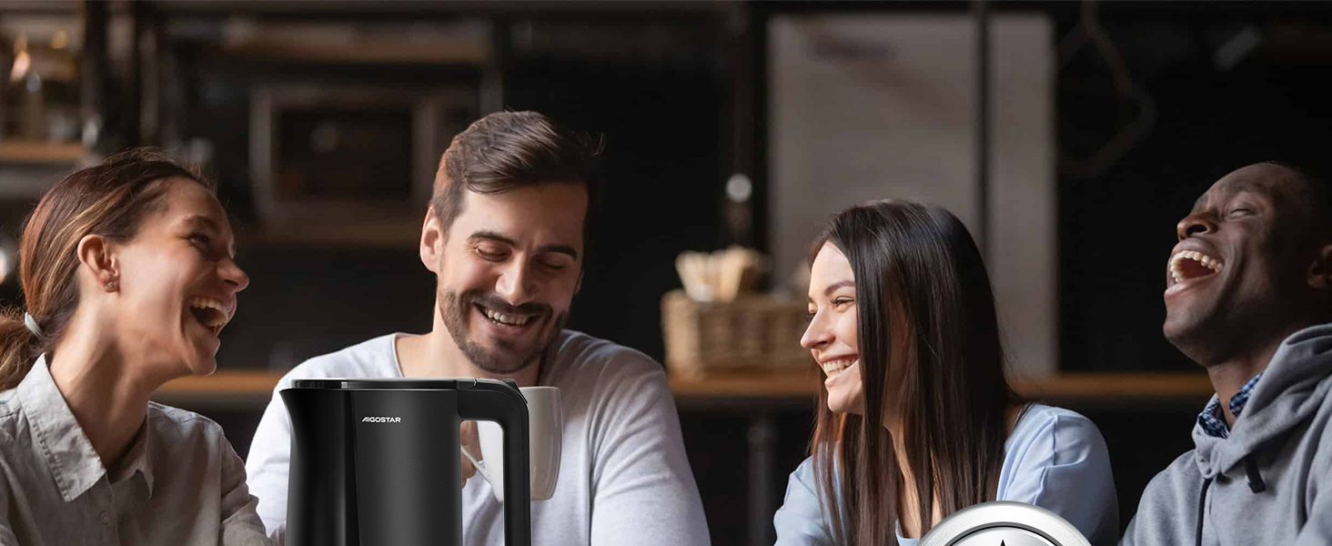 Електричний чайник Aigostar 1.7л, чорний матовий, нержавіюча сталь, 2200W, з подвійними стінками, автоматичне відключення, BPA Free, для кухні та офісу