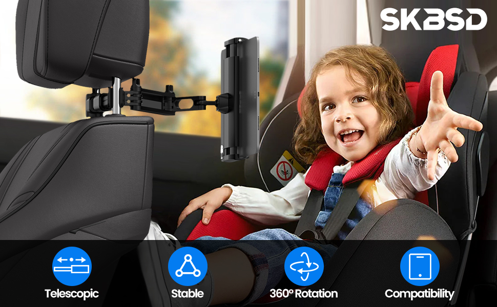 Тримач для планшета в авто, універсальний, 360° обертання, для iPad, Switch, Samsung Tab, смартфонів 4.7-13 дюймів, чорний