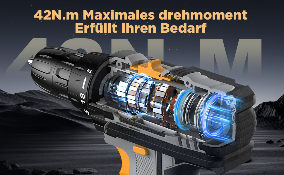 Акумуляторний шуруповерт LEEIKOO 21V з акумулятором 2.0Ah, 42N.m, 10мм патрон, 2 швидкості, 18+1 момент, LED, 20шт набору, сірий