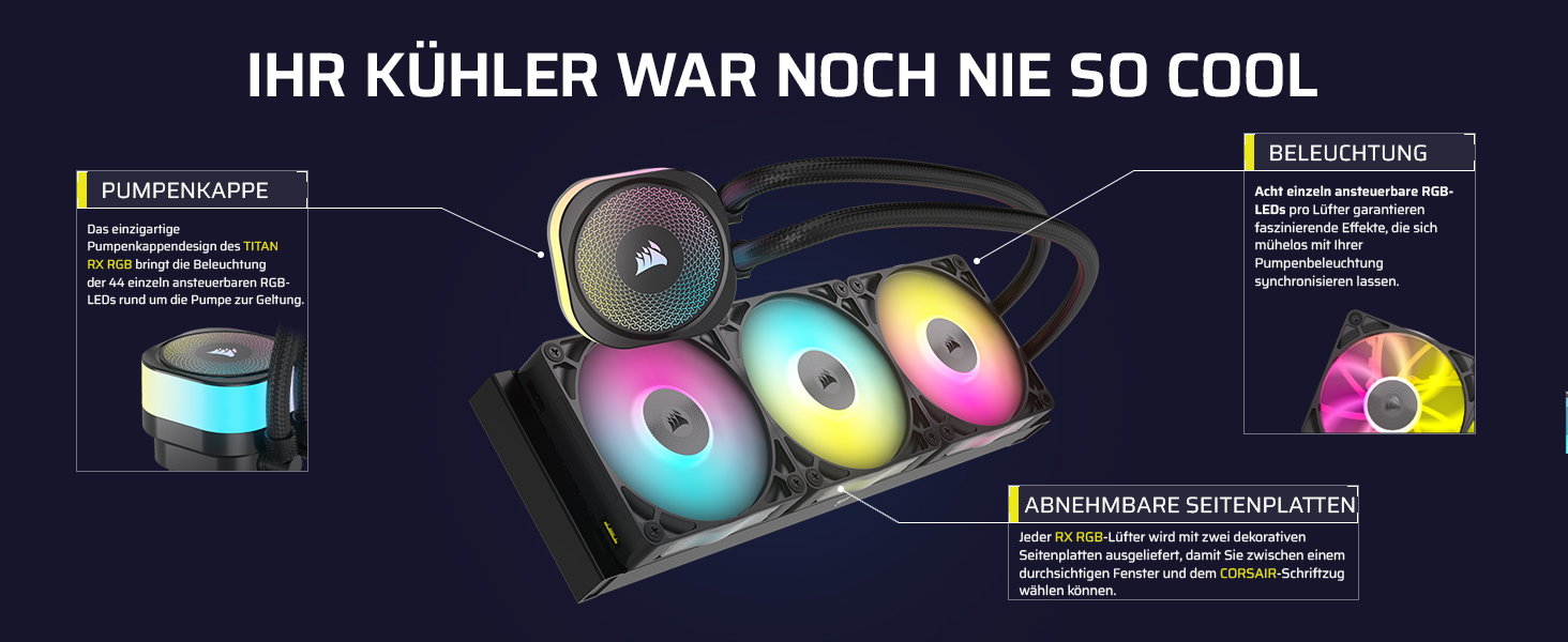 Система водяного охолодження Corsair iCUE LINK Titan 240 RX RGB для CPU - 240 мм AIO з 2 вентиляторами RX120 RGB, сумісна з Intel LGA 1851/1700, AMD AM5/AM4, з iCUE LINK-хабом, чорний колір