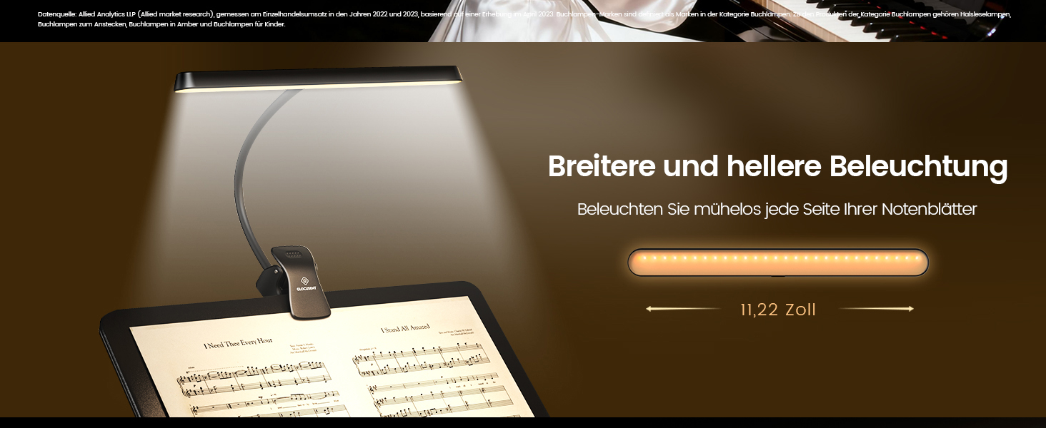 Світлодіодна лампа для нот Glocusent 81 LED: для піаніно, з USB-C зарядкою, 3 кольори, 5 рівнів яскравості, до 140 годин роботи, чорна