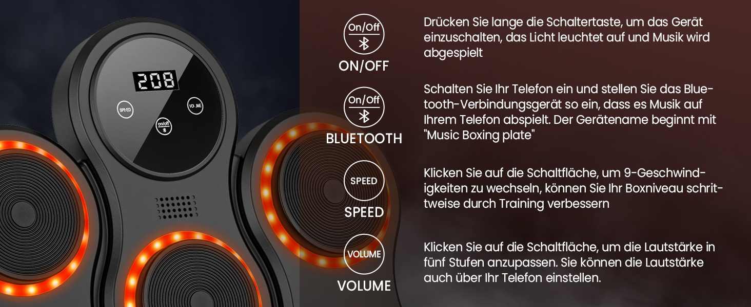 Музична боксівська машина IERAKOR з LED-підсвічуванням, Bluetooth, 9 режимів швидкості, для дорослих та дітей, чорна