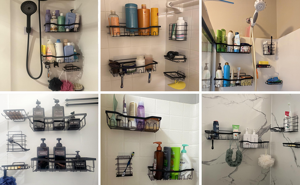 Набір полиць для душу без свердління, 5 шт. Органайзер для ванної кімнати, полиці для душу з нержавіючої сталі, велика місткість, корзинка для душу, тримач для шампуню та гелю для душу для ванної кімнати та кухні (2 прямокутні + 2 контейнери + 1 для зубних щіток)