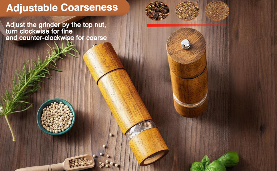 Механічна млинка для солі та перцю з керамічним жорном, регульована ступінь помелу, набір 2 шт. з підставкою, висота 21,5 см