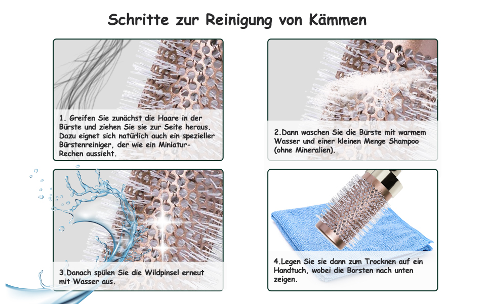 Набір для укладки волосся Haar-Rundbürste: круглі щітки для створення локонів та випрямлення, антистатична керамічна щітка з масажною насадкою та щіткою для розчісування, золота