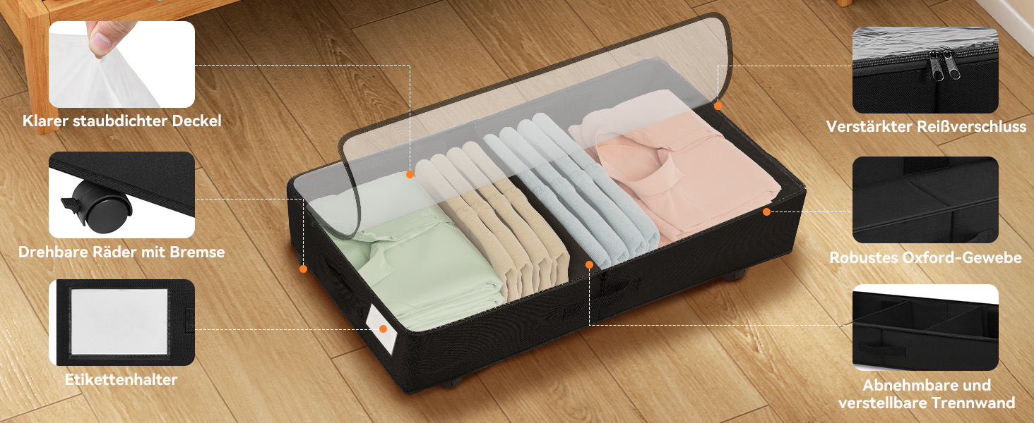 Підліжкова комода на колесах 2 шт., 48 л, ящик для зберігання під ліжком з кришкою та металевим каркасом, складаний ящик для зберігання під ліжко для одягу, постільної білизни, взуття (44л*2, блискавка)