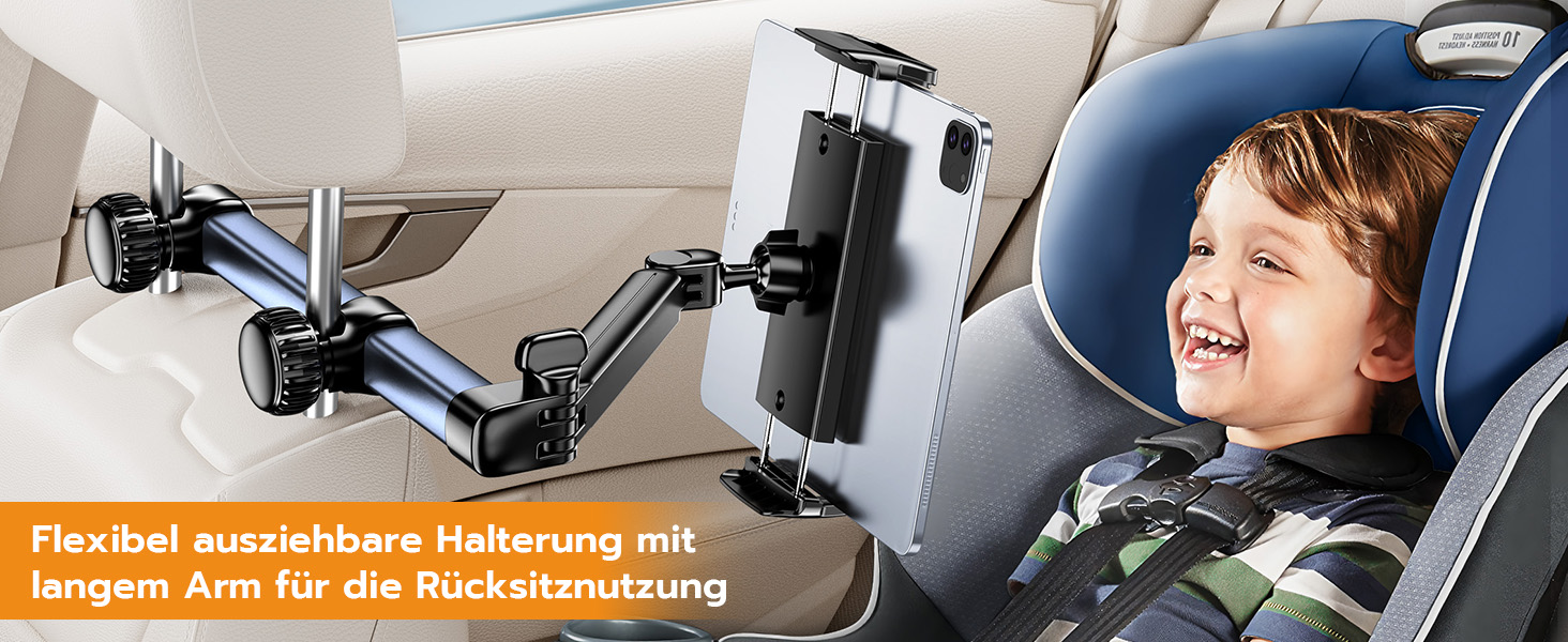Тримач для планшету TRYONE в авто: кріплення на підголівник, 46 см, 3-в-1, для дітей, сумісний з iPad, Samsung Tab, Switch, телефонами (4.7-13 дюймів)