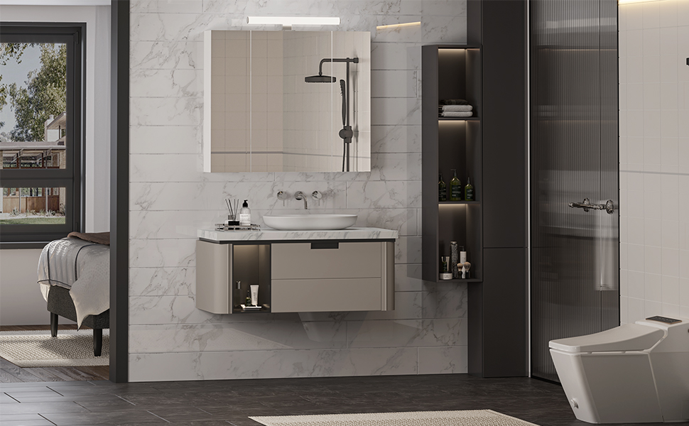 Дзеркальна шафка для ванної кімнати Dictac з LED-підсвічуванням, розеткою та вимикачем світла 70x15x60 см (ШxГxВ). Шафка з трьома дверцятами, шафка-дзеркало для ванної, навісна шафка, дзеркало для ванної кімнати, білий колір.