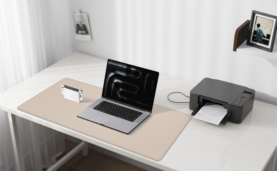 Підкладка на стіл для миші та ноутбука зі шкіри, бежева 90x43 см - захист столу для офісу та дому