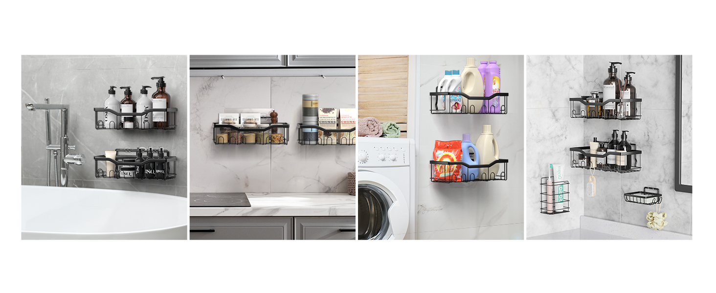 Набір з 5 полиць для душу OUSFOT без свердління, чорного кольору, вологостійкі, для ванної, кухні та санвузла