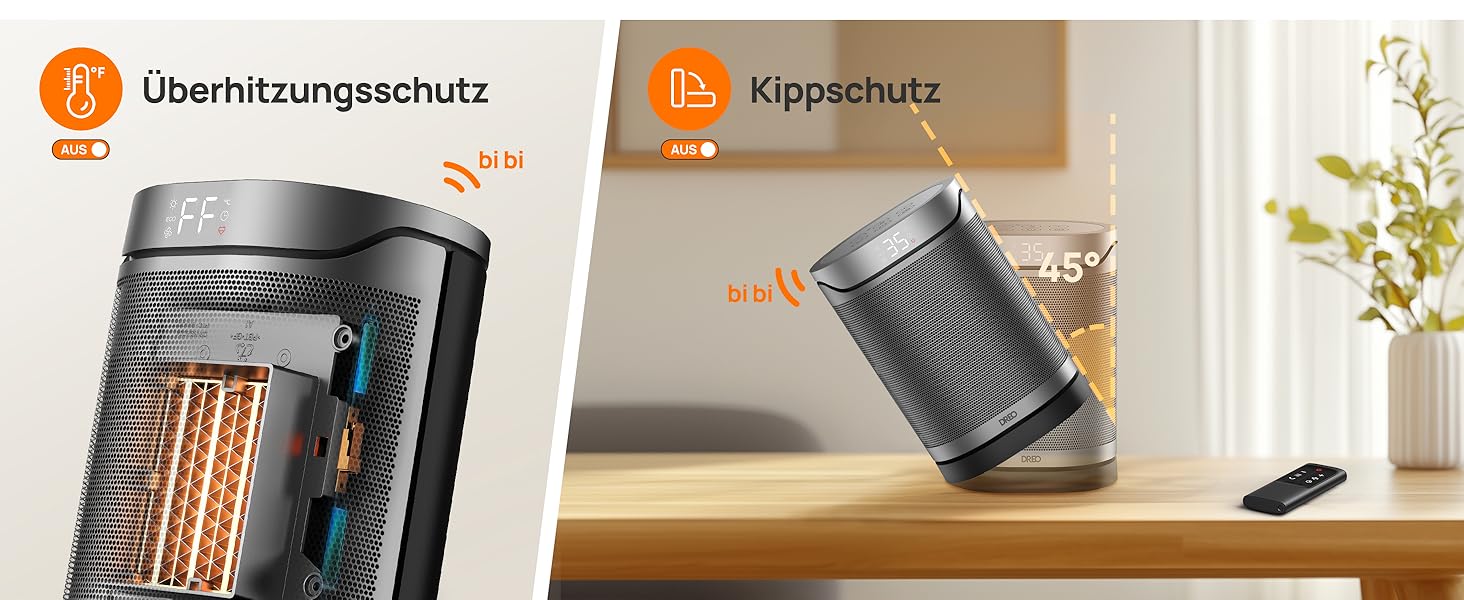 Електричний керамічний обігрівач DREO 318, 1500 Вт з термостатом, захистом від перегріву та нахилу, таймером та дитячим замком, срібний колір