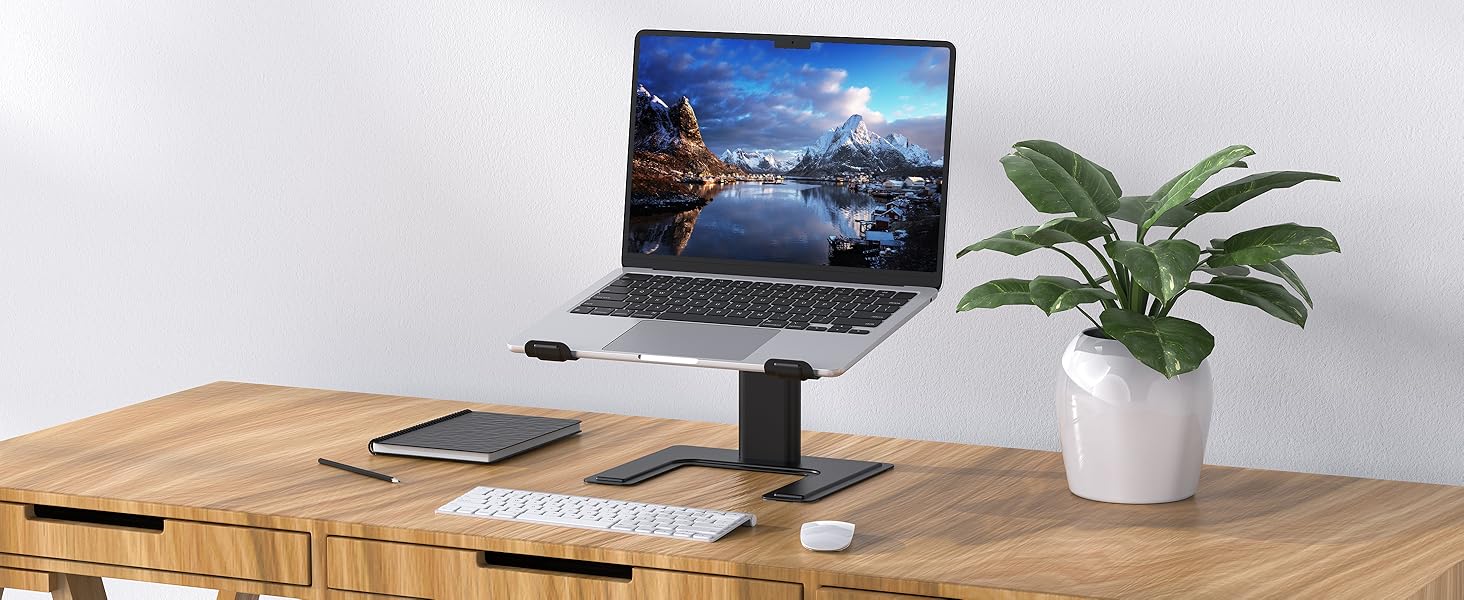 Підставка для ноутбука ALASHI, регульована висота, ергономічна, металева, чорна (10-15.6 дюймів)