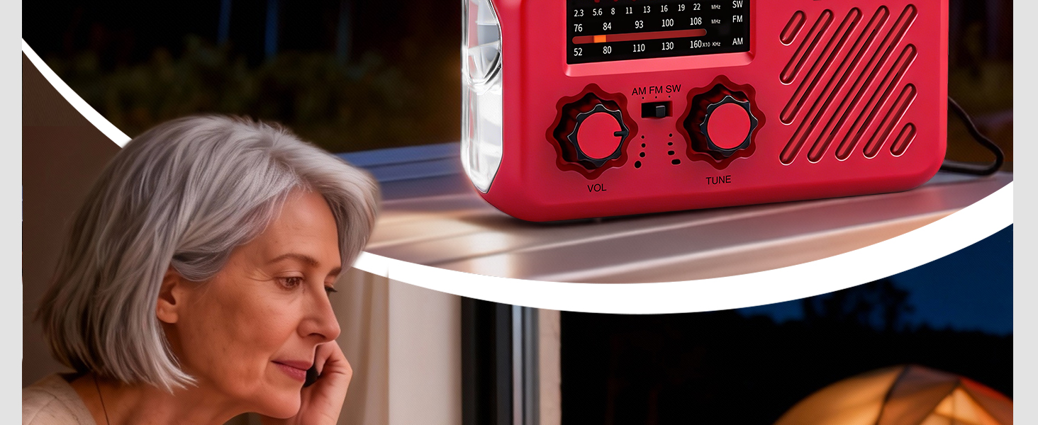 Радіоприймач Kurbelradio з навушниками, AM/FM/SW, сонячне аварійне радіо, 2000mAh Power Bank, радіо на батарейках, будівельне радіо з всесвітнім приймачем, ліхтарик SOS для аварійного обладнання 297-Red