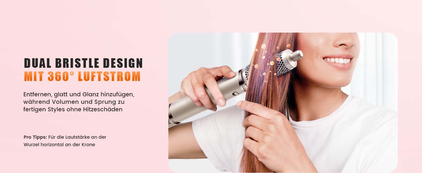 Airstyler 8-в-1: комплект для укладки та сушки волосся з автоматичною завивкою, щіткою, концентратором, дифузором, швидка сушка, без пошкодження волосся, золото