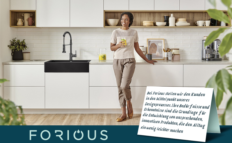 Кран кухонний FORIOUS з високим виливом, душовий набір, змішувач для мийки, кухонні крани, поворотний на 360°, 2 режими розпилення, нержавіюча сталь, матовий чорний